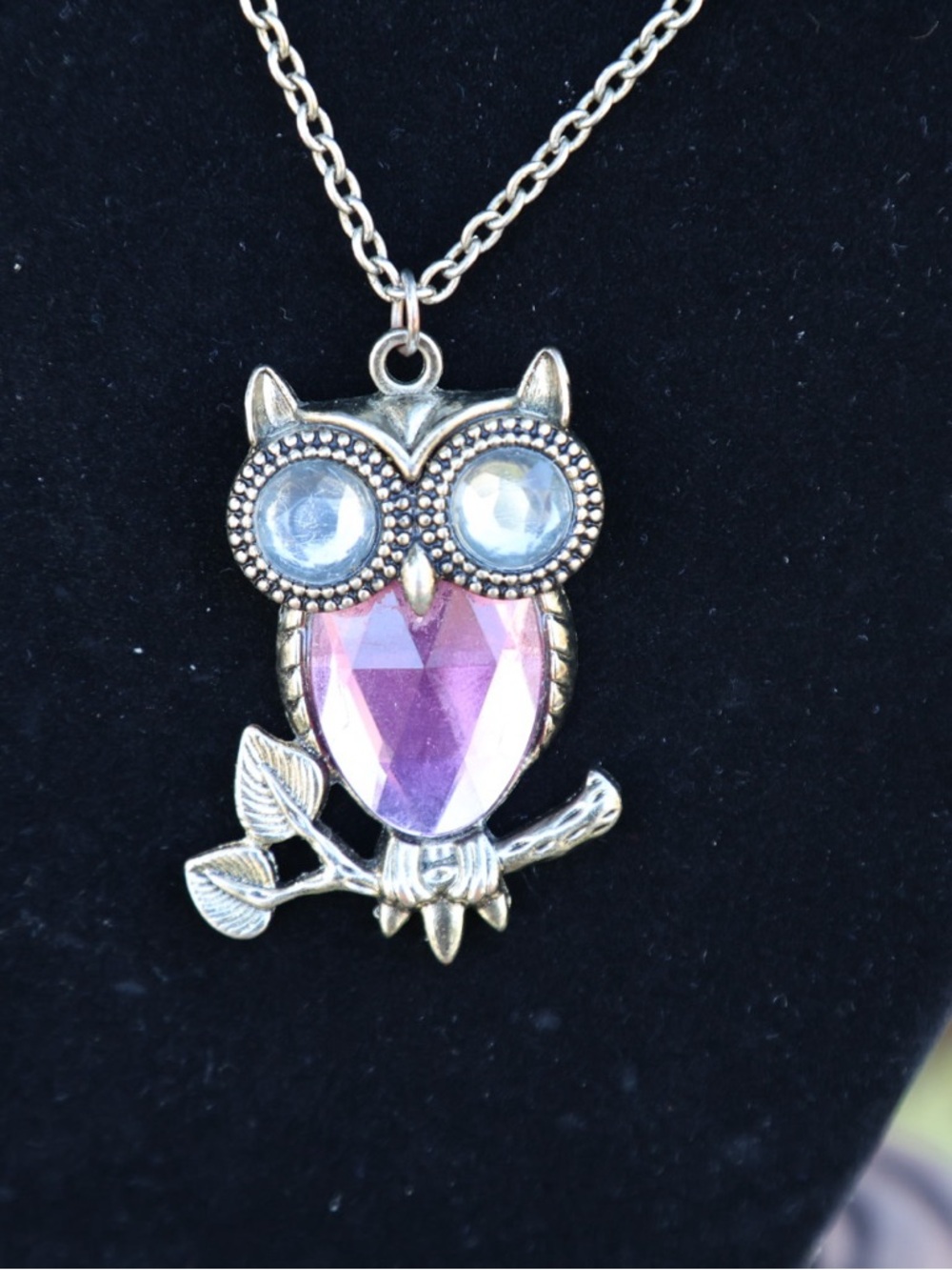 Vintage-Inspired Owl Pendant Necklace - Purple Crystal